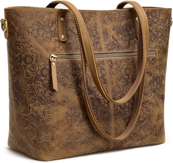 S-ZONE Leather Tote Bag for Women Large Work Totes Designer with Adjustable Strap