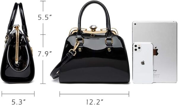 LJOSEIND Shiny Patent Leather Handbags Shoulder Bags Fashion Satchel Purses Top Handle Bags for Women - Image 3