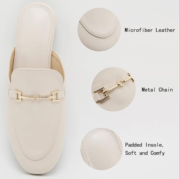 Mules for Women Flats Round Toe Womens Mules Buckle Slip on Slides Backless Loafer Shoes - Image 2