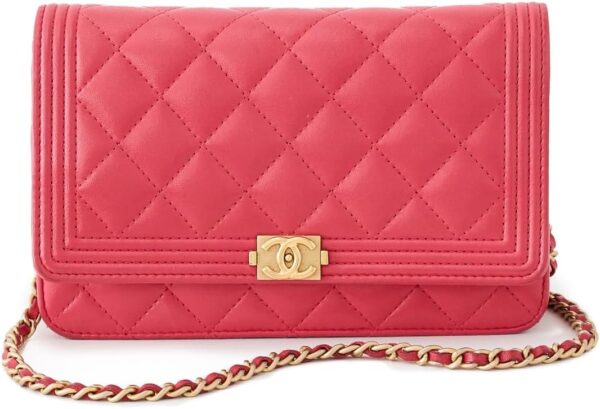 WHAT GOES AROUND COMES AROUND Women's Pre-Loved Chanel Pink Lambskin Boy Wallet On Chain