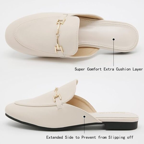 Mules for Women Flats Round Toe Womens Mules Buckle Slip on Slides Backless Loafer Shoes - Image 3