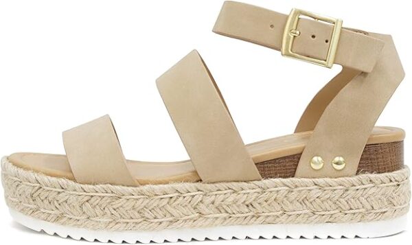 Soda Top Shoe Bryce Open Toe Buckle Ankle Strap Espadrilles Flatform Wedge Casual Sandal