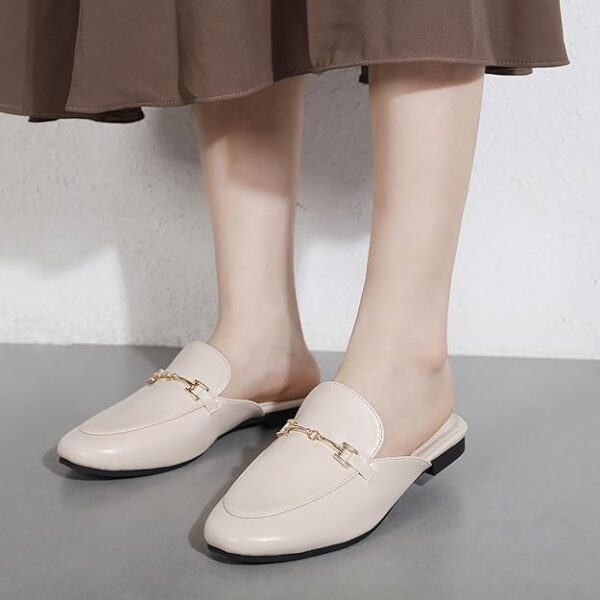 Mules for Women Flats Round Toe Womens Mules Buckle Slip on Slides Backless Loafer Shoes - Image 6