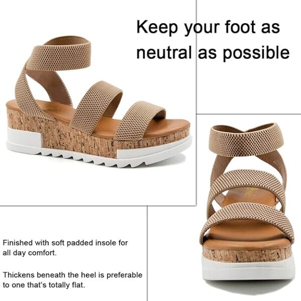 Athlefit Women's Wedge Sandals Platform Sandals Cork Elastic Strap Platform Sandals - Image 4