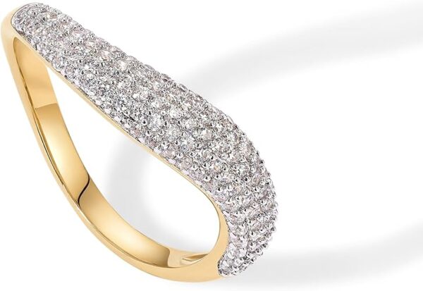 PAVOI 14K Gold Plated Wavy Cubic Zirconia Stackable Ring for Women | Twisted Wave CZ Band | Delicate Eternity Rings - Image 3