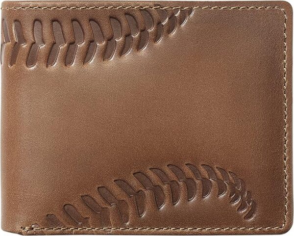 House of Jack Co. Baseball Bifold Wallet for Men with Two ID Windows, Baseball Fan Gift, Full Grain Cowhide Leather Wallet, Brown