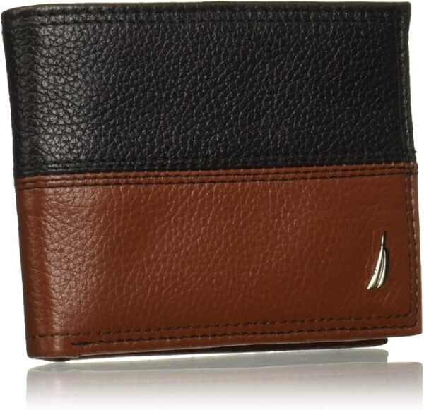 Nautica Men's Bifold Leather Wallet | RFID Blocking | ID Window | Card Slots | Organization