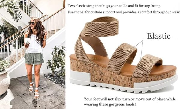 Athlefit Women's Wedge Sandals Platform Sandals Cork Elastic Strap Platform Sandals - Image 5