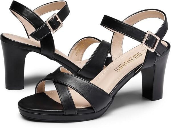 DREAM PAIRS Women's Chunky Heels Open Toe Ankle Strap Sparkly Heels Pump Sandals - Image 2