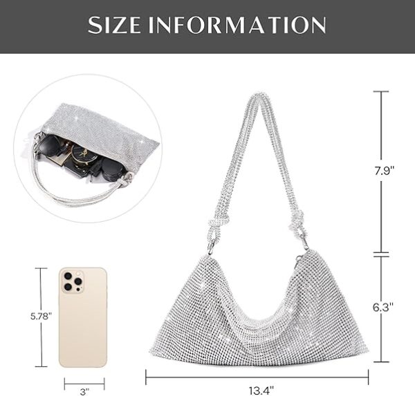 SWEETV Sparkly Rhinestone Purse for Women Silver Clutch Purse Small Glitter Handbags for Weddings - Image 5