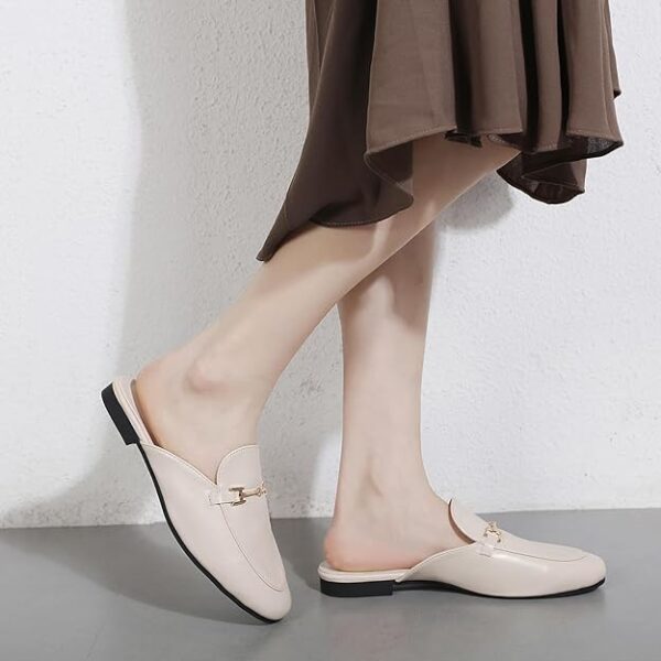 Mules for Women Flats Round Toe Womens Mules Buckle Slip on Slides Backless Loafer Shoes - Image 5