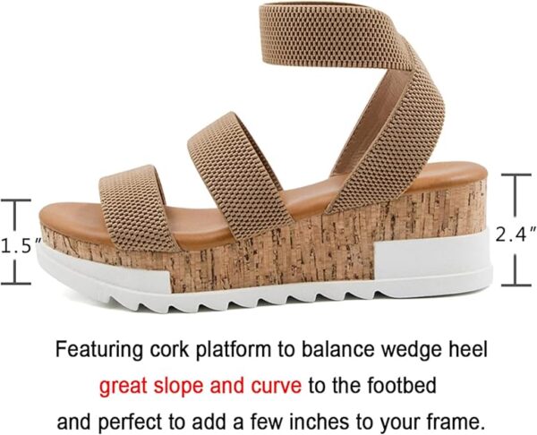 Athlefit Women's Wedge Sandals Platform Sandals Cork Elastic Strap Platform Sandals - Image 3