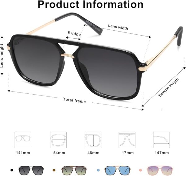 SOJOS Sunglasses for Women & Men, Square, Retro, Polarized Lens, Trendy Aviator, 90s Shades - Image 6