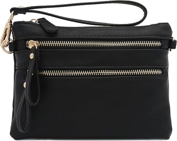 FashionPuzzle Multi Zipper Pocket Small Wristlet Crossbody Bag - Image 2