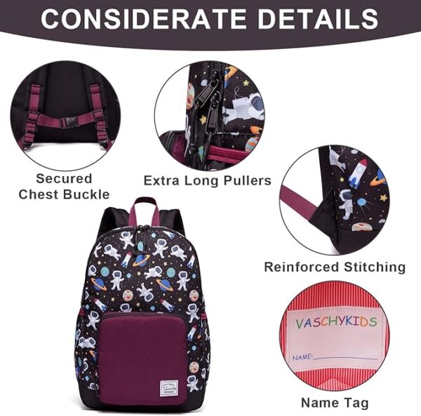 VASCHY Kids backpacks, Cute Lightweight Water Resistant Preschool Backpack for Boys and Girls Chest Strap - Image 4