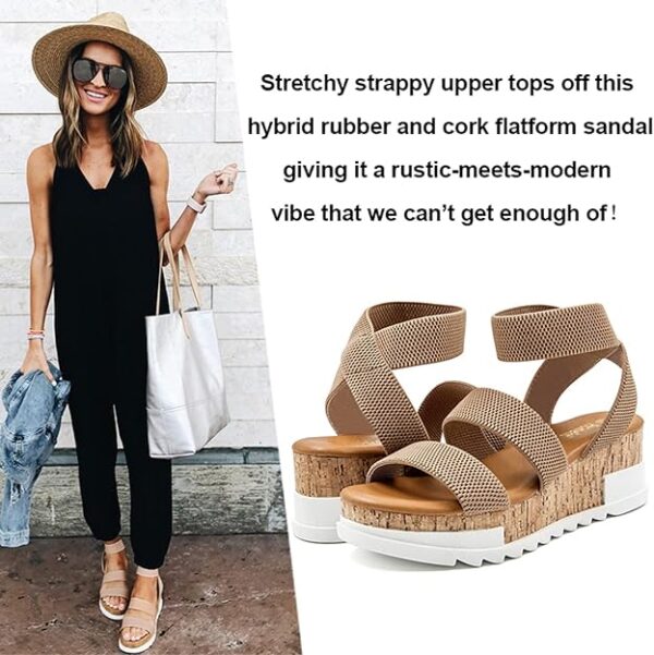 Athlefit Women's Wedge Sandals Platform Sandals Cork Elastic Strap Platform Sandals - Image 2
