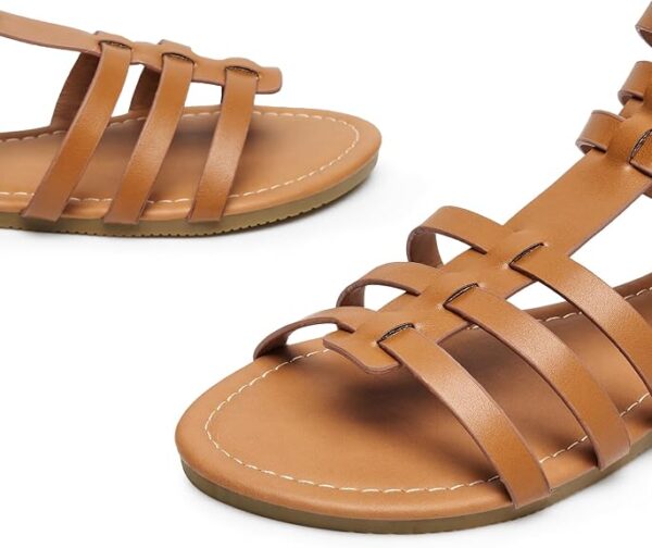 Trary Women's Sandal, Comfortable Gladiator Sandals Ankle Strap Flats Sandalias Para Mujer Beach Sandals Wide Width Open Toe Cross Strappy Sandals - Image 2