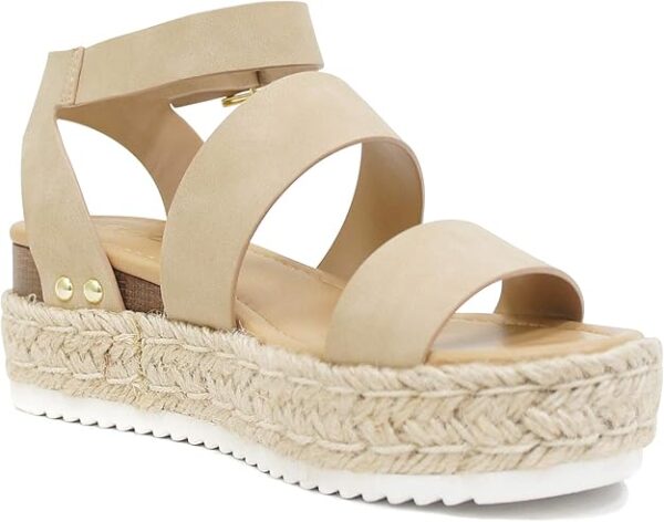 Soda Top Shoe Bryce Open Toe Buckle Ankle Strap Espadrilles Flatform Wedge Casual Sandal - Image 2