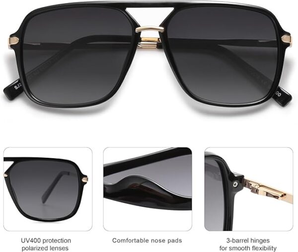 SOJOS Sunglasses for Women & Men, Square, Retro, Polarized Lens, Trendy Aviator, 90s Shades - Image 4