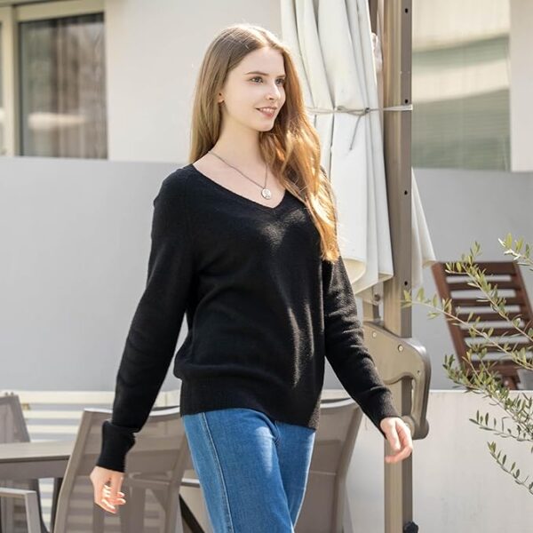 Simple&Opulence Women’s V Neck Sweaters Long Sleeve Ribbed Soft Knit Pullover Cozy Lightweight Casual Tops - Image 4