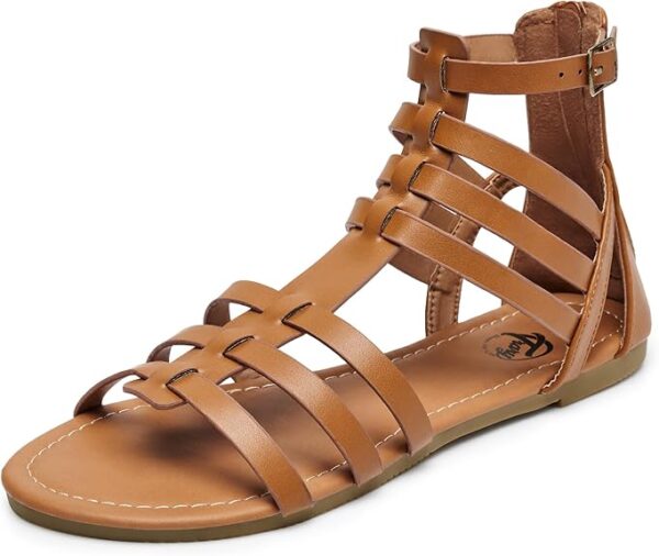 Trary Women's Sandal, Comfortable Gladiator Sandals Ankle Strap Flats Sandalias Para Mujer Beach Sandals Wide Width Open Toe Cross Strappy Sandals