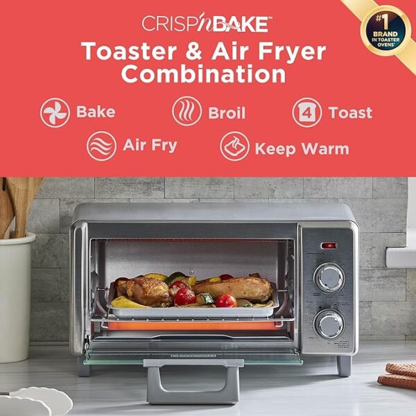 BLACK+DECKER 4-Slice Crisp 'N Bake Air Fry Toaster Oven,TO1787SS-RFP, 4-Slice, 5 Cooking Functions - Image 2