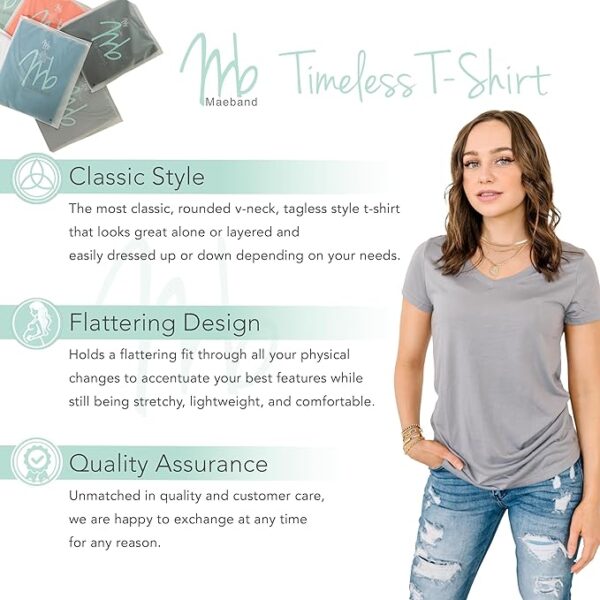 Timeless T-Shirt | Women's Classic-Fit Short-Sleeve Rounded V-Neck Tops - Image 3