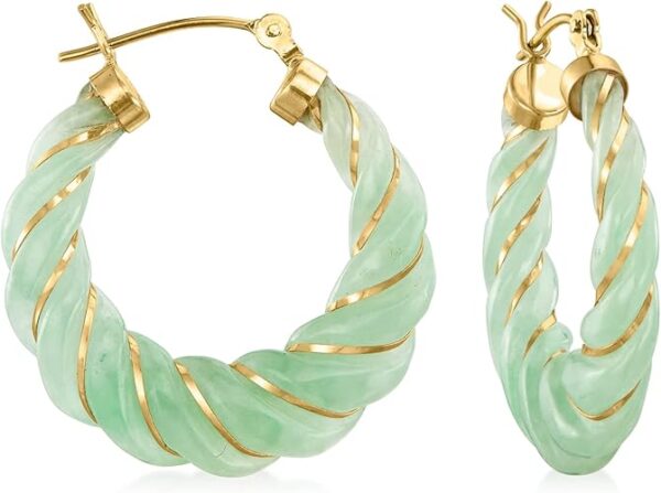 Ross-Simons Carved Gemstone Hoop Earrings with 14kt Yellow Gold