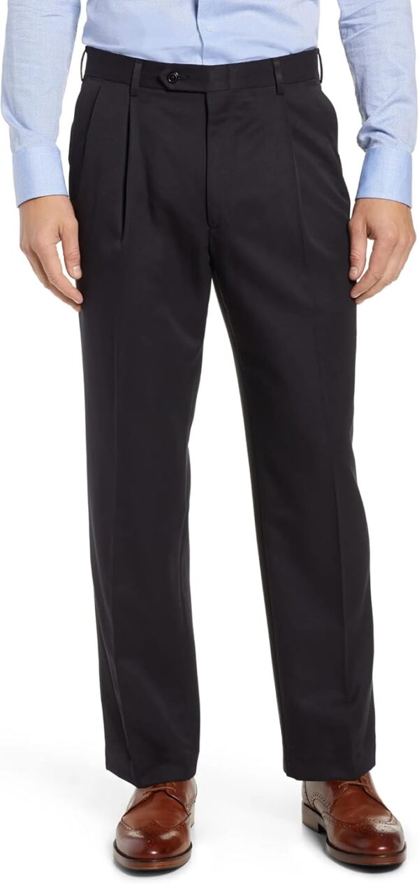 Men's No Iron Pleated Dress Pants Expandable Waist Regular Fit Premium Comfort Slacks