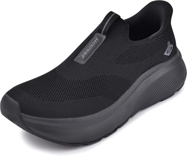 JACKSHIBO Mens Slip in Hands Free Shoes Wide Toe Box Arch Support Orthopedic Walking Sneakers Cushioned Thick Zero Drop Sole Metatarsal Pads