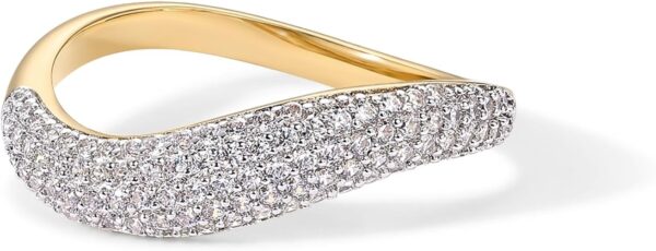 PAVOI 14K Gold Plated Wavy Cubic Zirconia Stackable Ring for Women | Twisted Wave CZ Band | Delicate Eternity Rings