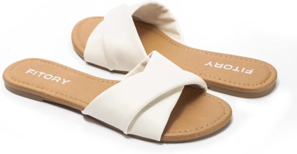 FITORY Women's Flat Sandals Fashion Slides With Soft Leather Slippers for Summer Size 6-11 - Image 5