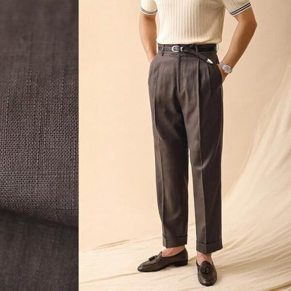 Men's Linen Dress Pants Vintage Relaxed Fit Straight Legs Linen Blend Elastic Waist Pants - Image 4