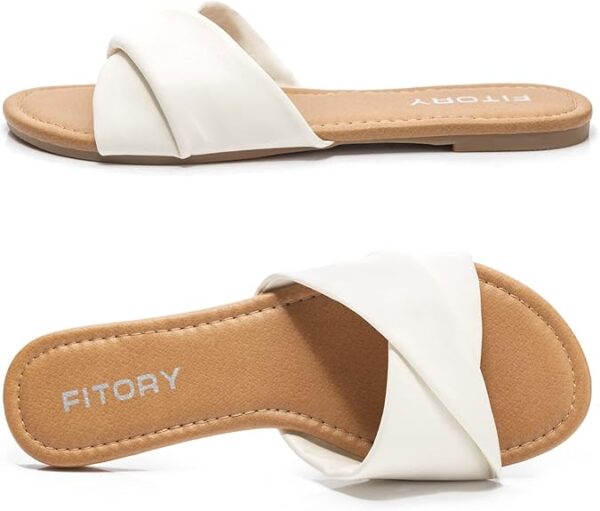 FITORY Women's Flat Sandals Fashion Slides With Soft Leather Slippers for Summer Size 6-11 - Image 3