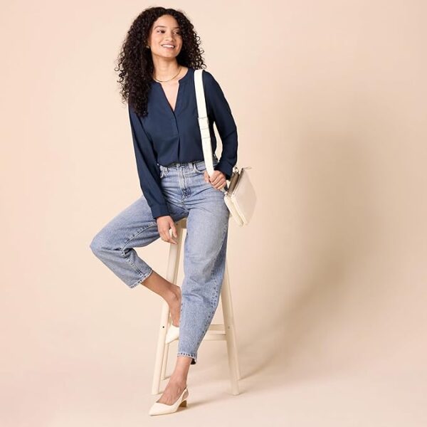 Amazon Essentials Women's Georgette Long Sleeve Relaxed-Fit Popover Blouse - Image 5