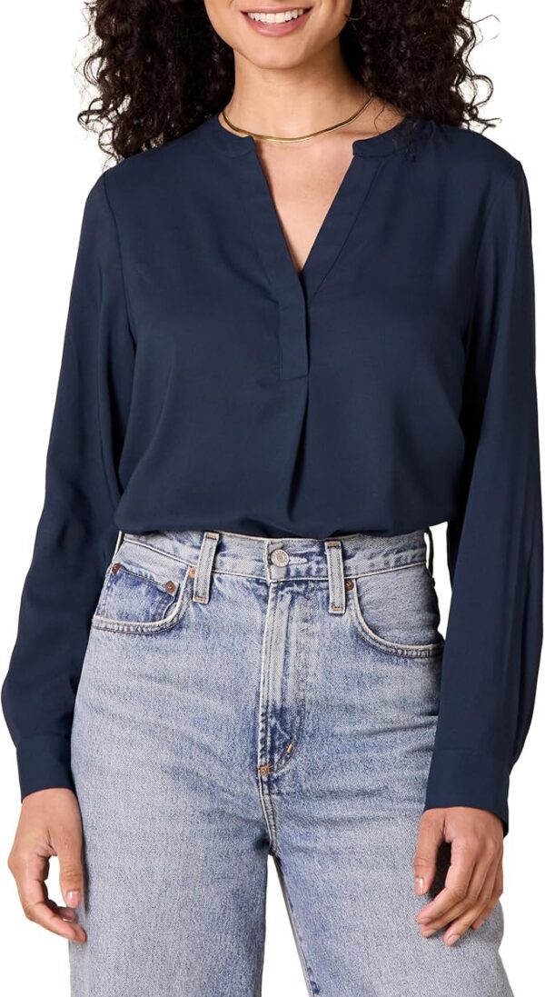 Amazon Essentials Women's Georgette Long Sleeve Relaxed-Fit Popover Blouse