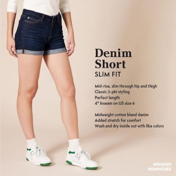 Amazon Essentials Women's Mid-Rise Slim Fit 4" Denim Shorts - Image 2