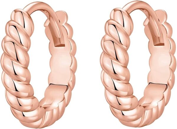 PAVOI 14K Gold Plated 925 Sterling Silver Post Twisted Huggie Earring | Women's Mini Hoop Earrings - Image 3