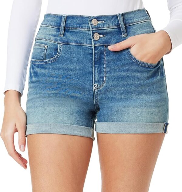 WallFlower Women's Sassy Denim Shorts High-Rise Insta Soft Juniors (Standard and Plus)
