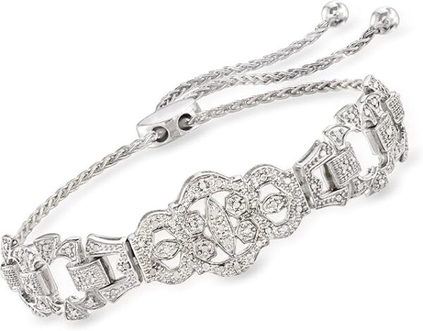 Ross-Simons 0.25 ct. t.w. Diamond Openwork Bolo Bracelet in Sterling Silver