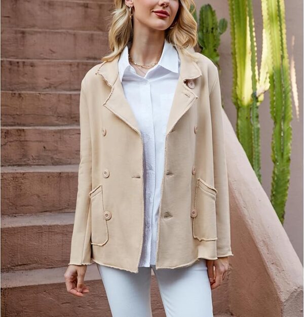 Ainangua Classic Trench Coats for Women Double Breasted Belfast Fleece Peacoat Jackets Essentials Fall Winter Coat - Image 4