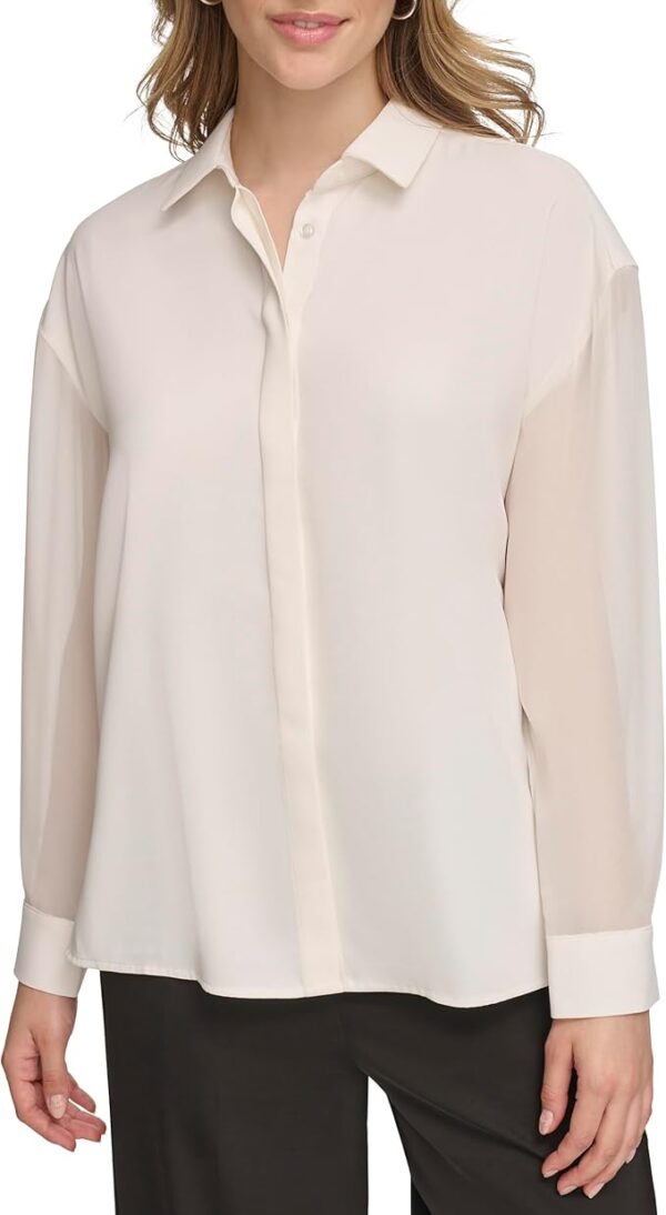 Calvin Klein Women's Button Front Long Sleeve Blouse