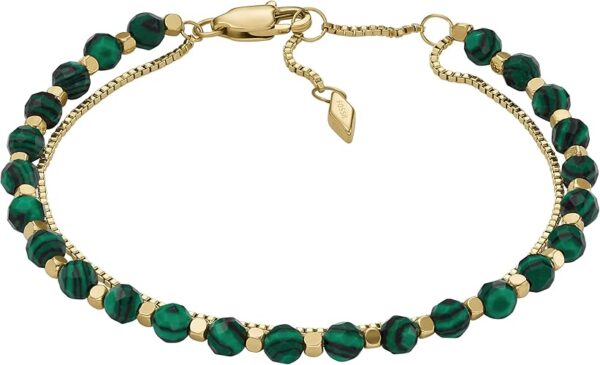 Fossil Women's Stainless Steel Gold-Tone Malachite Bead Bracelet, Color: Gold/Malachite (Model: JF04541710)