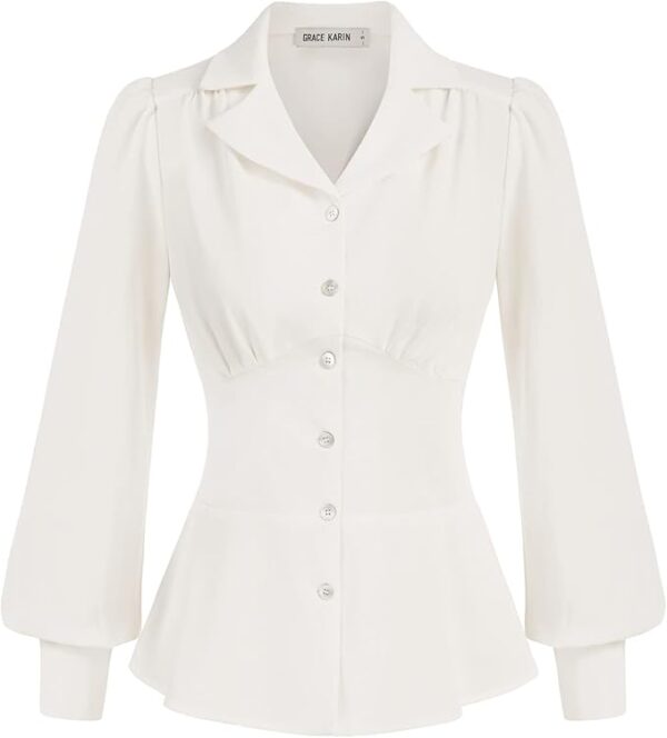 GRACE KARIN Button Down Shirts for Women Summer Peplum Tops Long Sleeve Work Blouse Collared Shirt Dressy Top