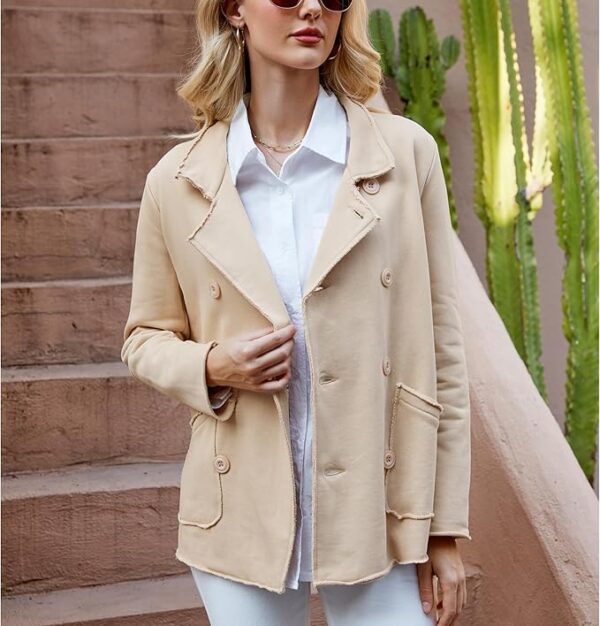 Ainangua Classic Trench Coats for Women Double Breasted Belfast Fleece Peacoat Jackets Essentials Fall Winter Coat - Image 3