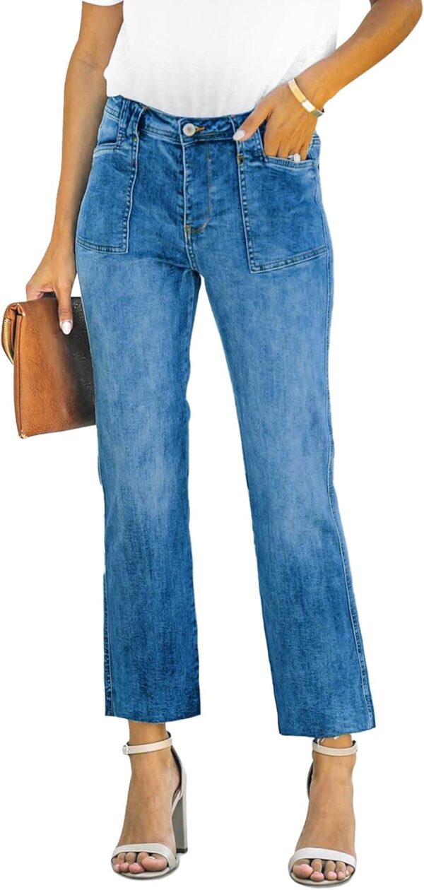 ALLABREVE Wide Leg Jeans for Women High Waisted Stretchy Denim Capri Pants Hem Cropped Baggy Straight Leg Jeans with Pocket